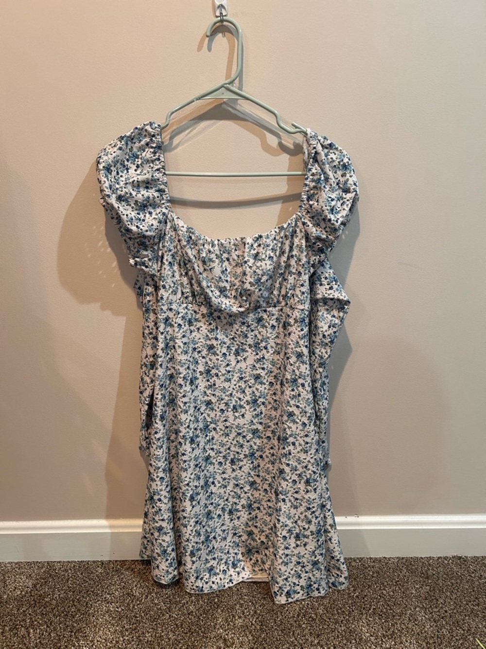 Floral Mini Dress with Puff Sleeves - Blue